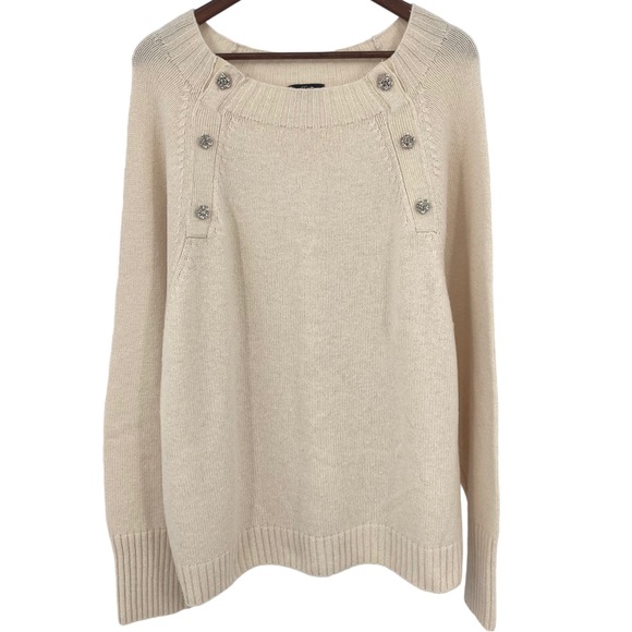 J.Crew Cream Knit Jeweled Button Front Pullover Sweater Wool Blend Cozy Casual - Picture 2 of 11